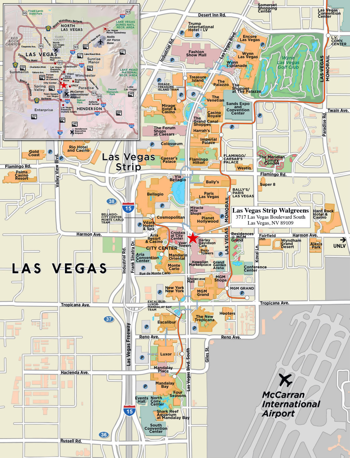 Large strip map of Las Vegas city. Las Vegas large strip map