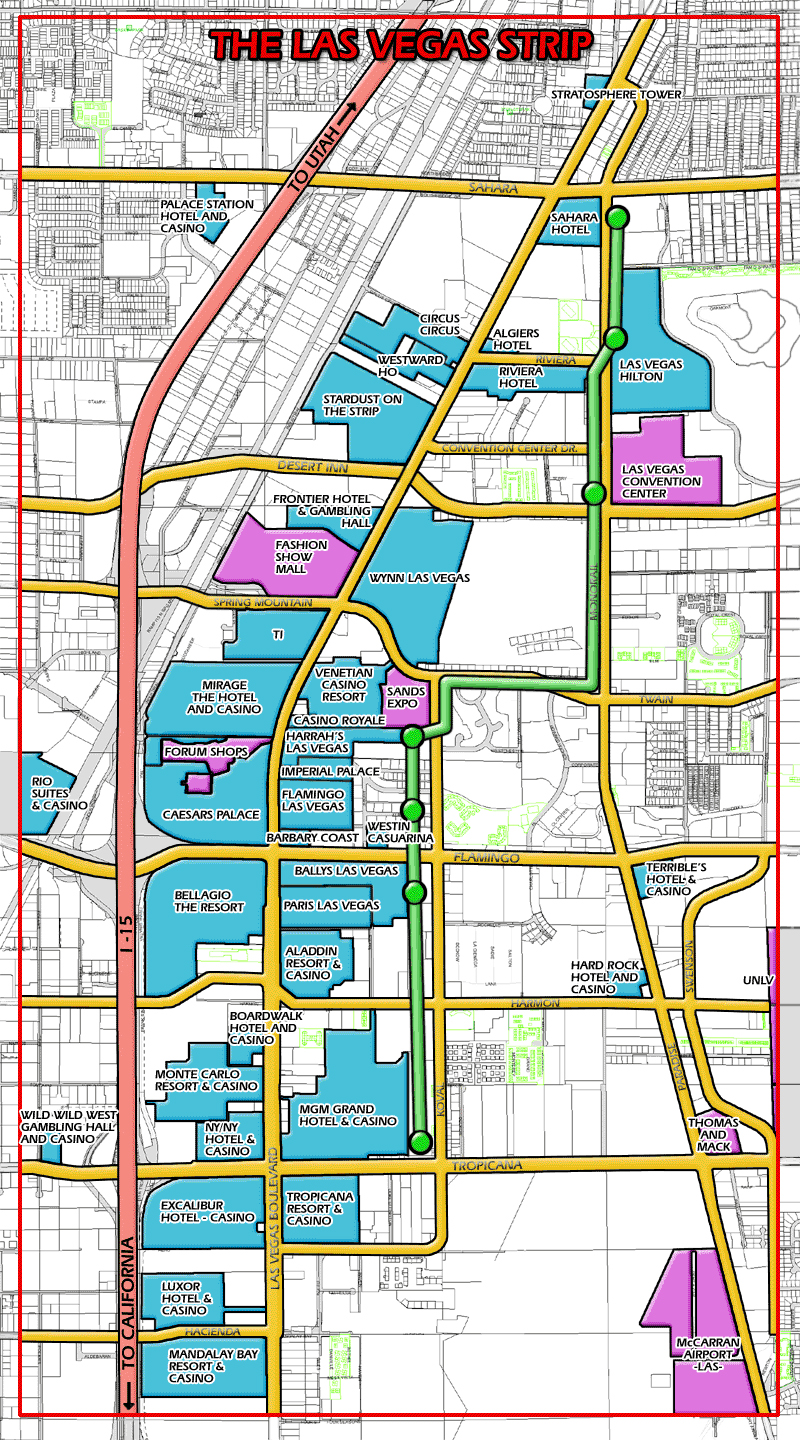 Las Vegas Strip Map Strip Map Of Las Vegas City Vidiani Com
