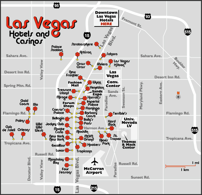 Map of Las Vegas hotels and casinos.