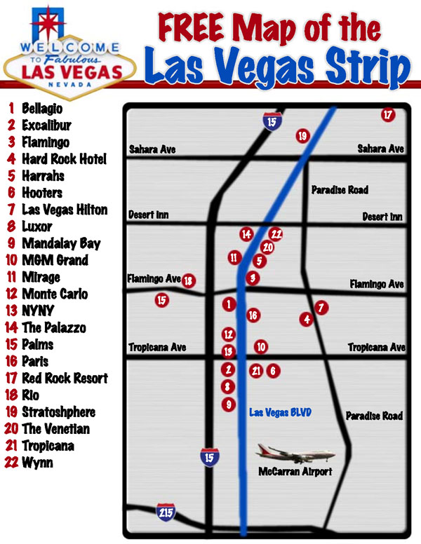 Map of the Las Vegas strip. Las Vegas strip map | Vidiani.com | Maps of