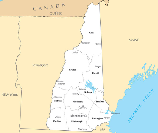 Large administrative map of New Hampshire state.