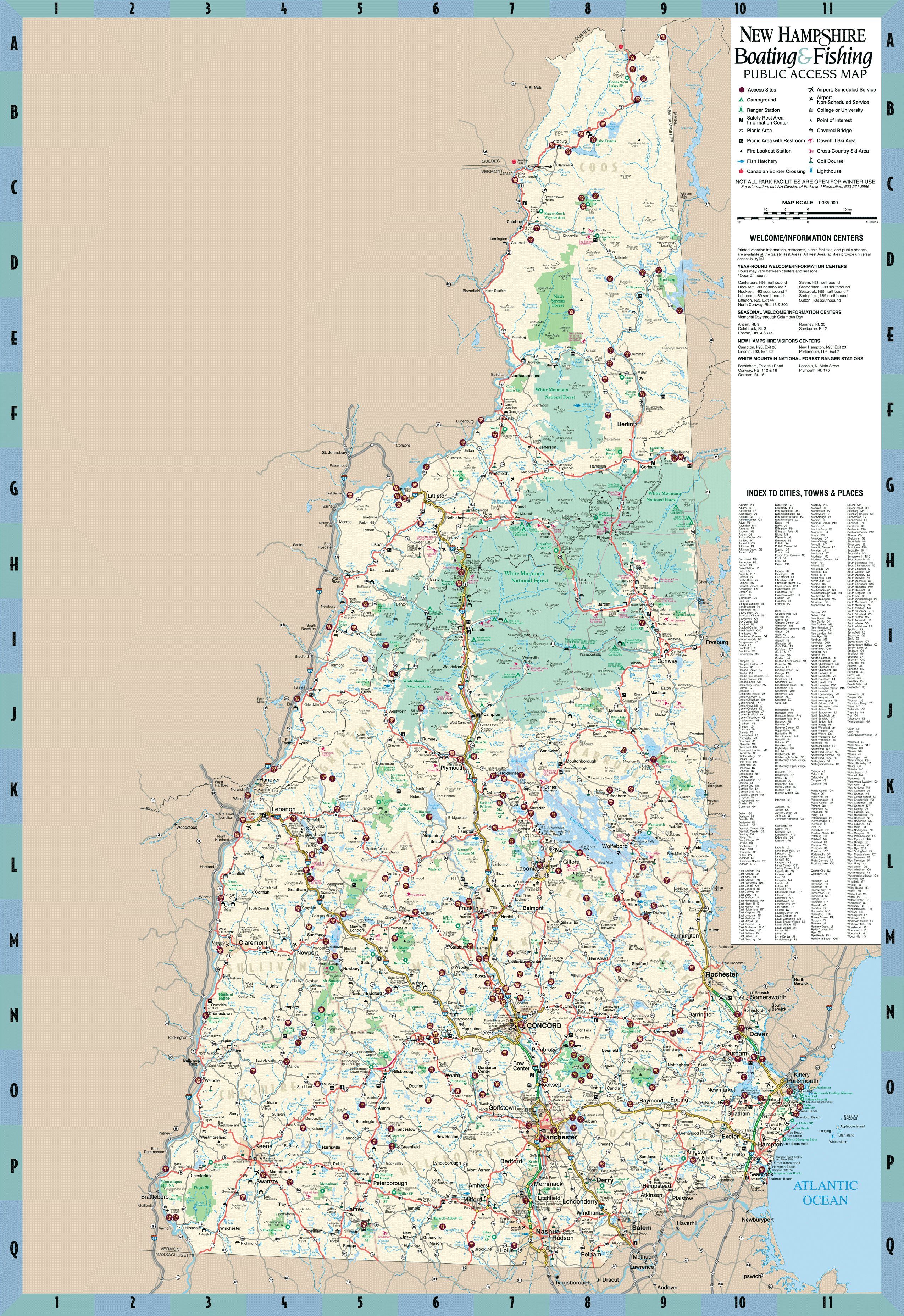 Large detailed Boating and Fishing public access map of New Hampshire