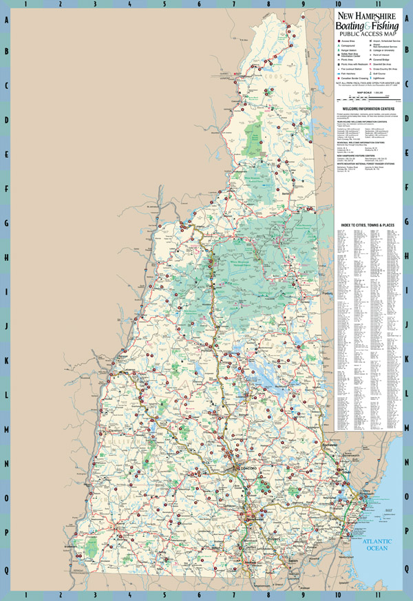 Large detailed Boating and Fishing public access map of New Hampshire state.