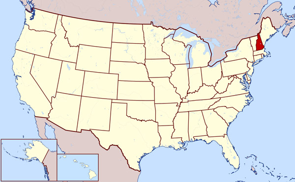 Large location map of New Hampshire state.