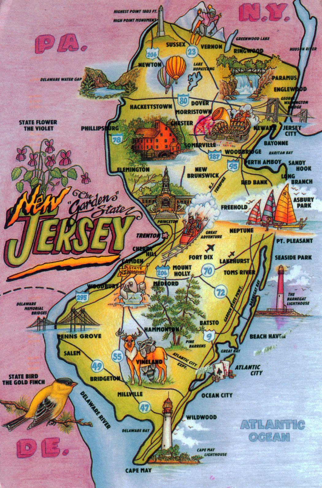 Detailed tourist illustrated map of New Jersey state | Vidiani.com