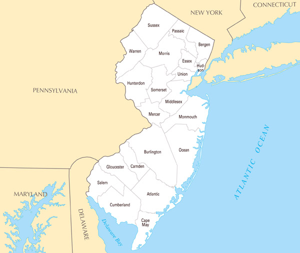 Large administrative map of New Jersey state.