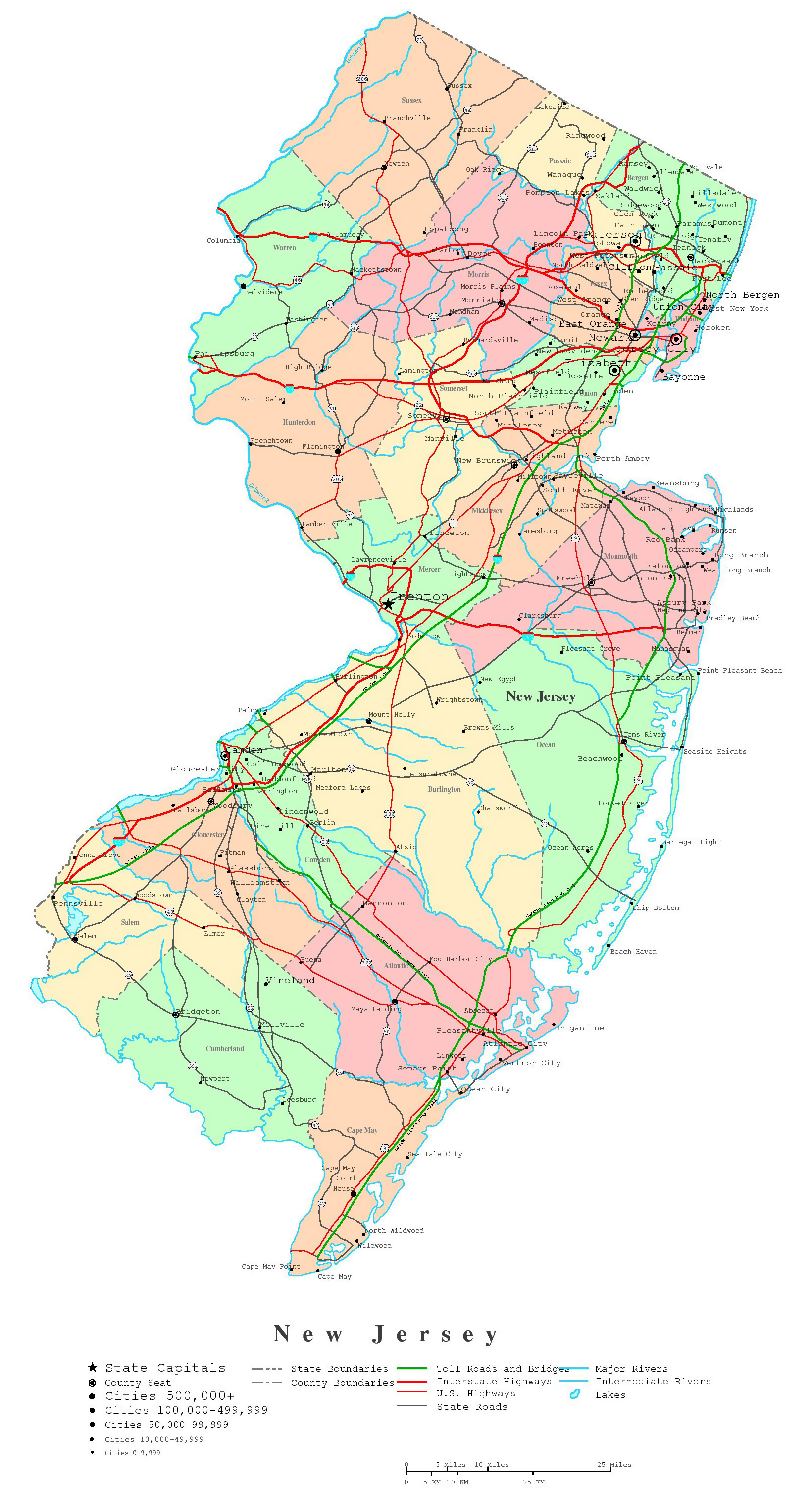 Large detailed administrative map of New Jersey state with highways Large detailed administrative map of New Jersey state with highways