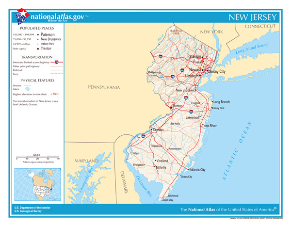 Large detailed map of New Jersey state. New Jersey state large detailed map.