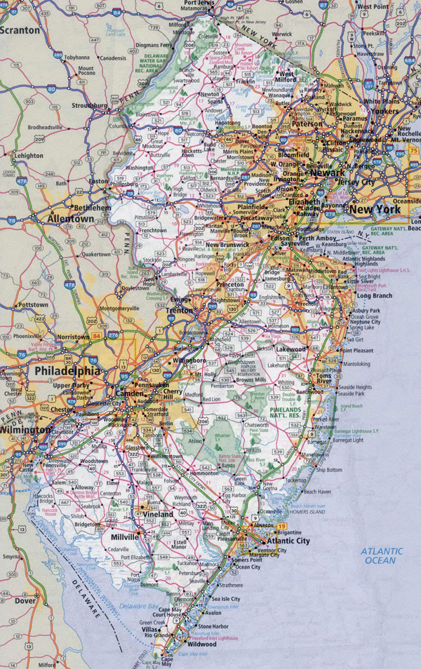 Large detailed roads and highways map of New Jersey state with all