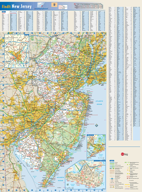 Large detailed roads and highways map of New Jersey state with all cities and towns.