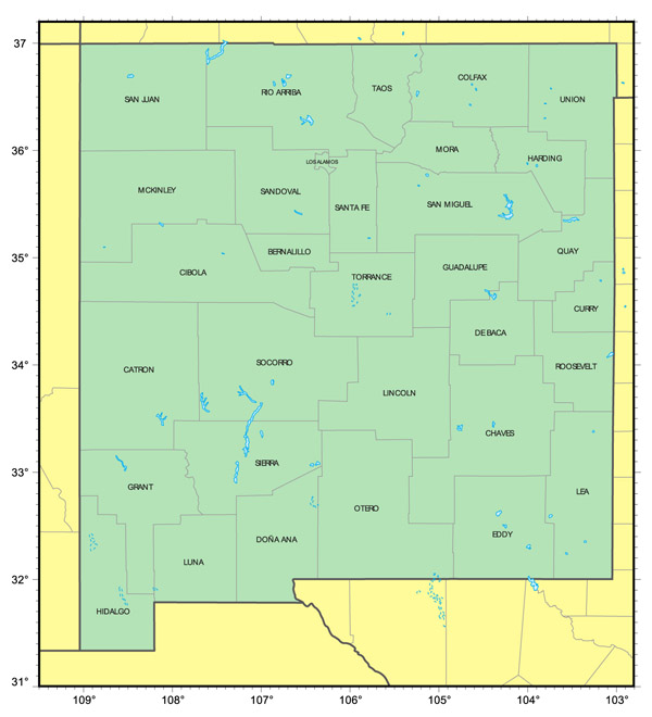 Detailed administrative map of New Mexico state.