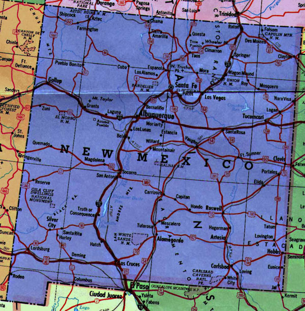 Detailed map of New Mexico state with highways.