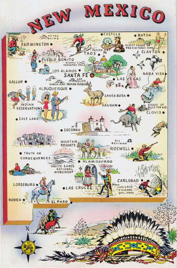 Detailed tourist illustrated map of New Mexico state.