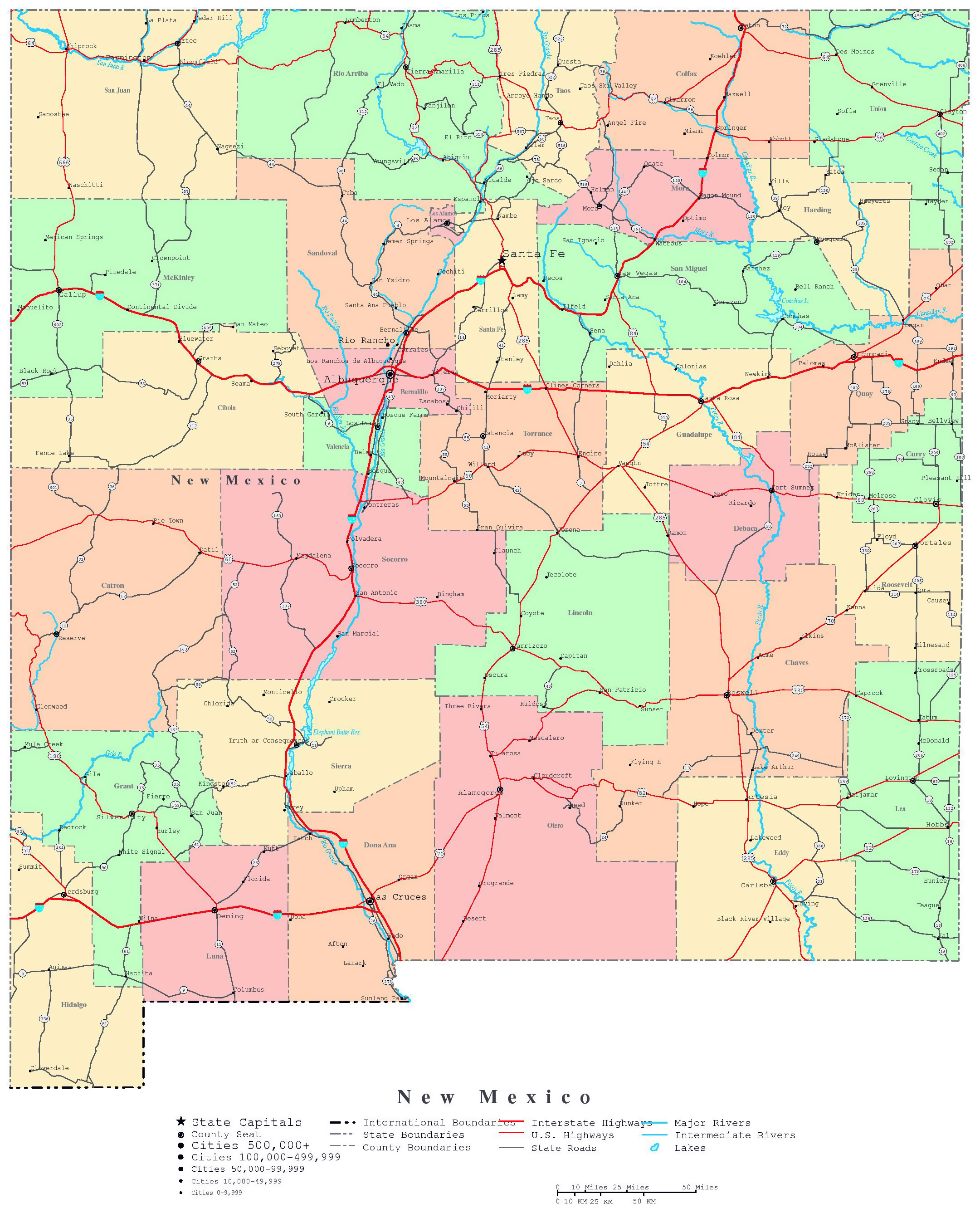 Large Detailed Administrative Map Of New Mexico State With Roads