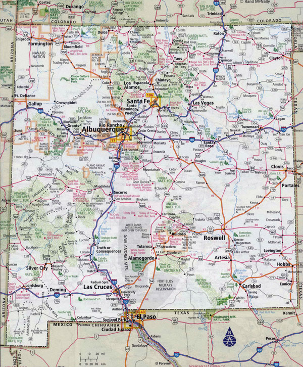 Large detailed roads and highways map of New Mexico state with cities.