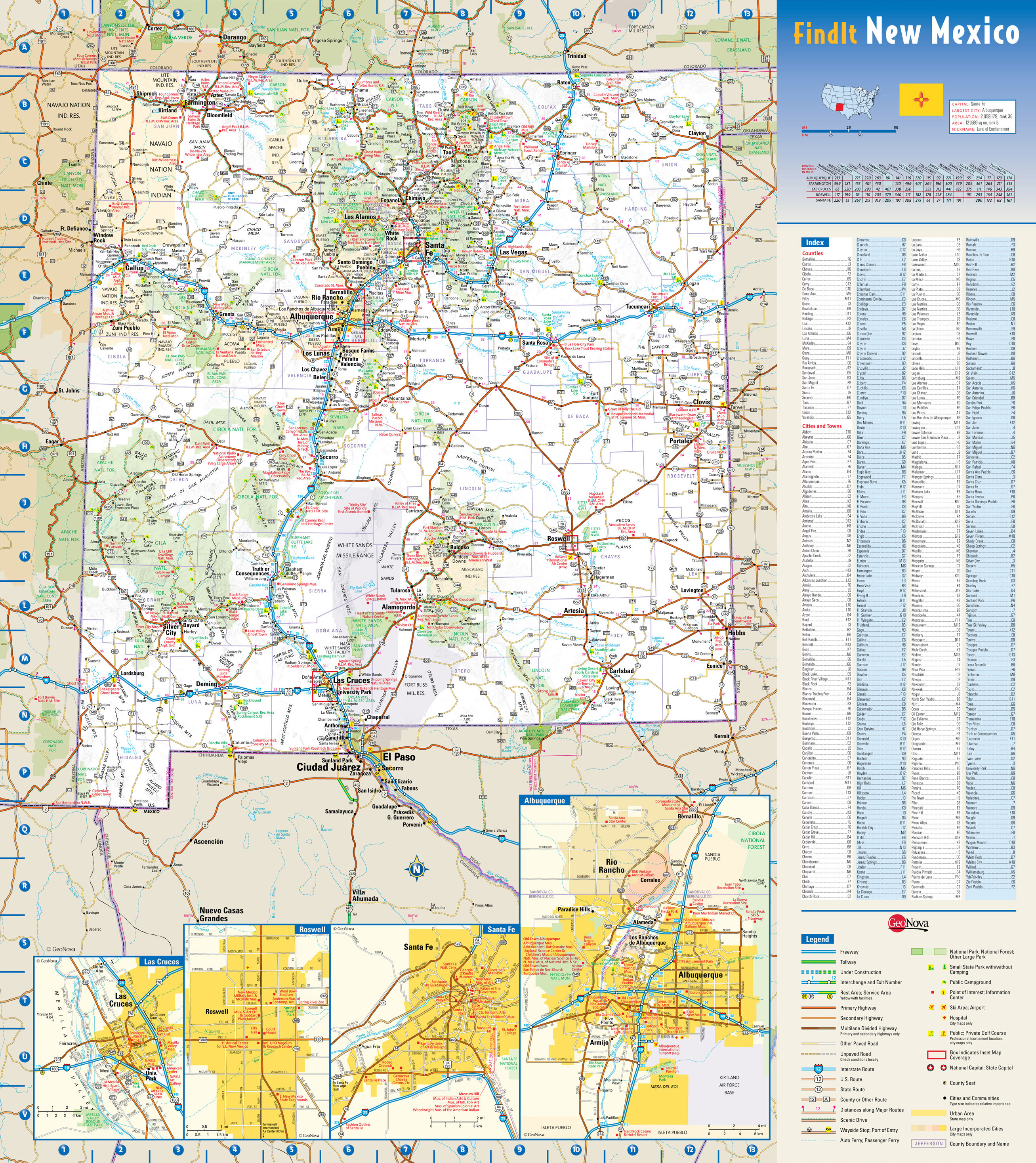 Large Detailed Roads And Highways Map Of New Mexico State With National