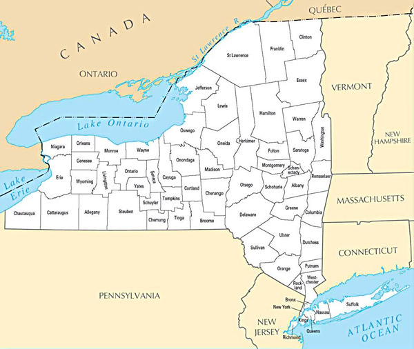 Administrative map of New York state. New York state administrative map.