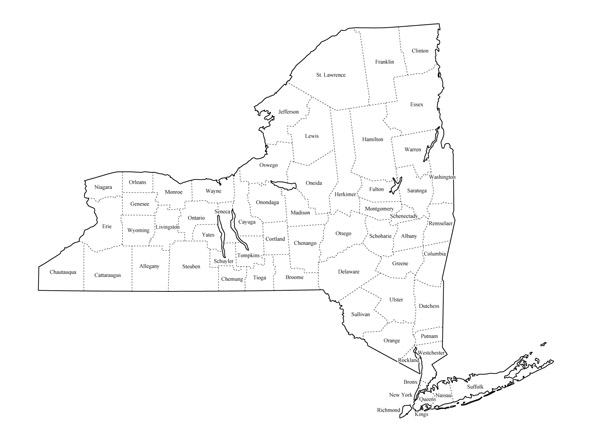 Detailed administrative map of New York state.