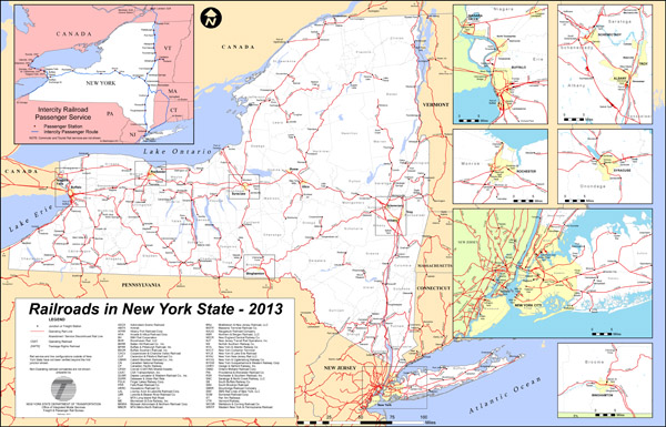 Large detailed railroads new map of New York state - 2013.