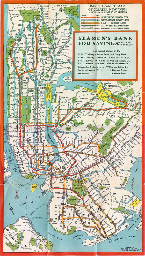 Manhattan New York subway map - 1930.