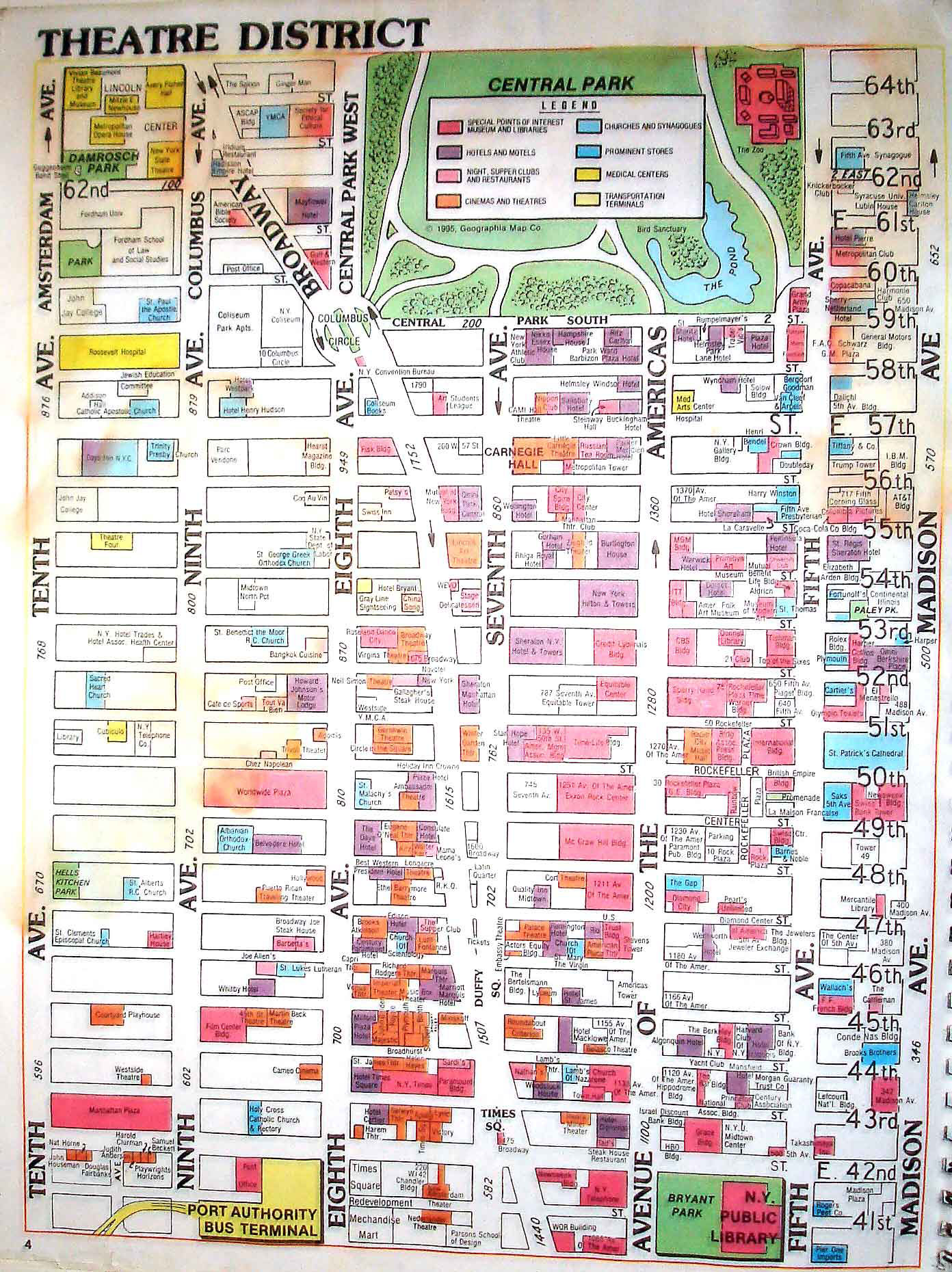 Detailed theatre district map of Manhattan. Manhattan detailed theatre