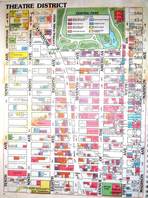 Detailed theatre district map of Manhattan.