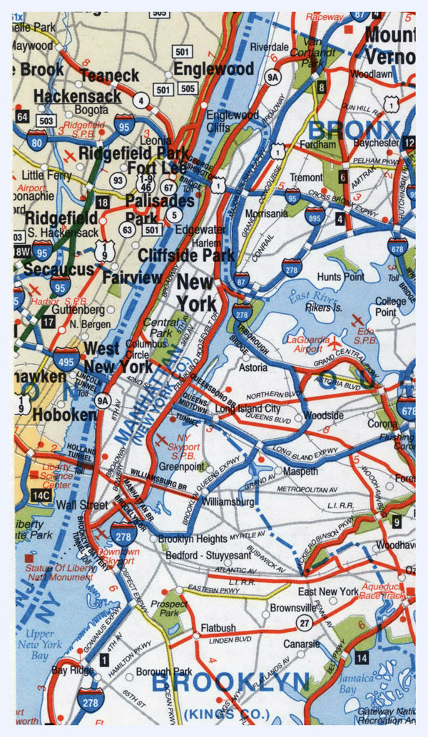 Highways map of Manhattan and surrounding area.