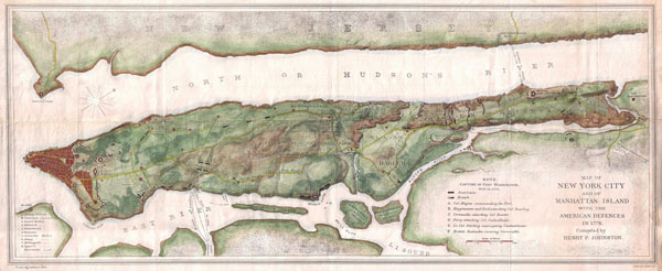 Large detailed map of New York city and of Manhattan island with the American Defences in 1776.