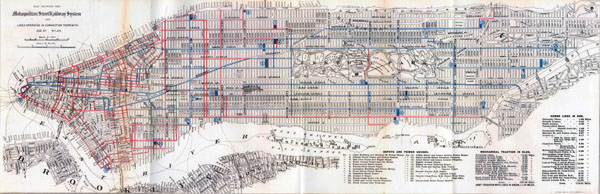 Large detailed street railways map of Manhattan - 1899.