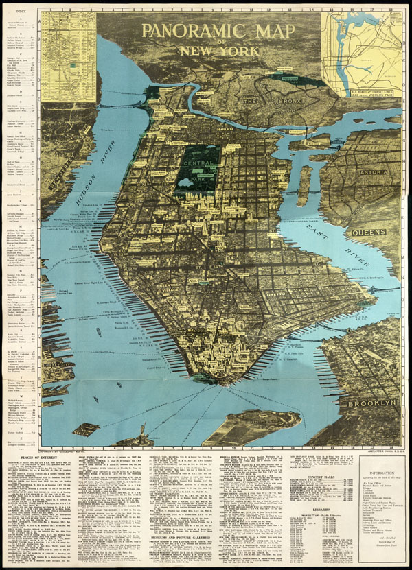 Large scale panoramic map of New York (NYC).