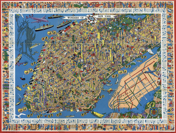 Perspective illustrated map of Manhattan.