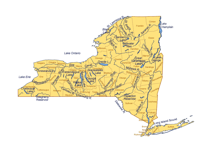 Rivers And Lakes Map Of New York State Vidiani Com Maps Of All Countries In One Place