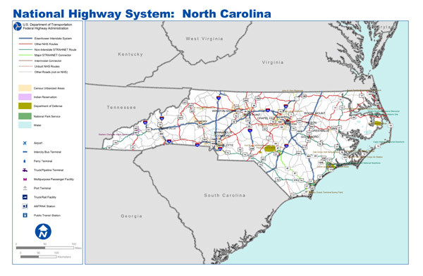 Detailed highways system map of North Carolina.