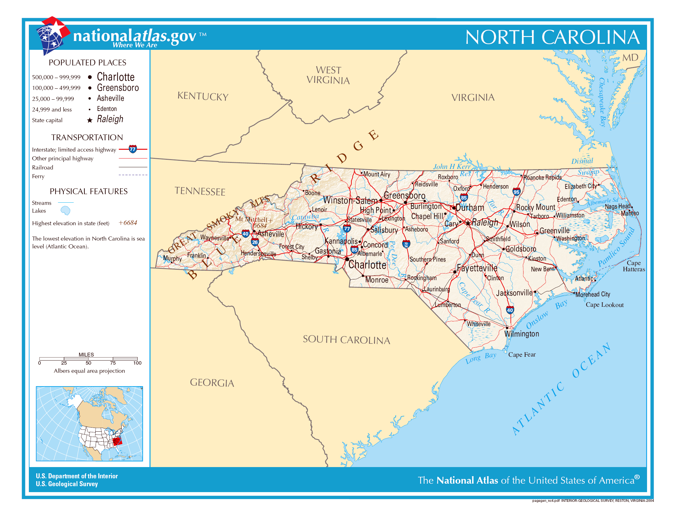 Large Detailed Map Of North Carolina State North Carolina State Large