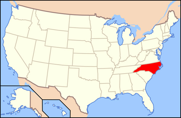 Large location map of North Carolina state.