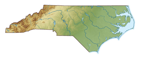 Large relief map of North Carolina state.