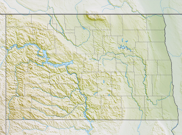 Detailed relief map of North Dakota state. North Dakota detailed relief map.