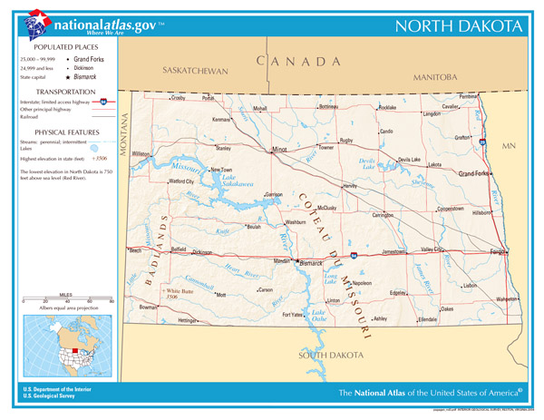 Large detailed map of North Dakota state. North Dakota state large detailed map.