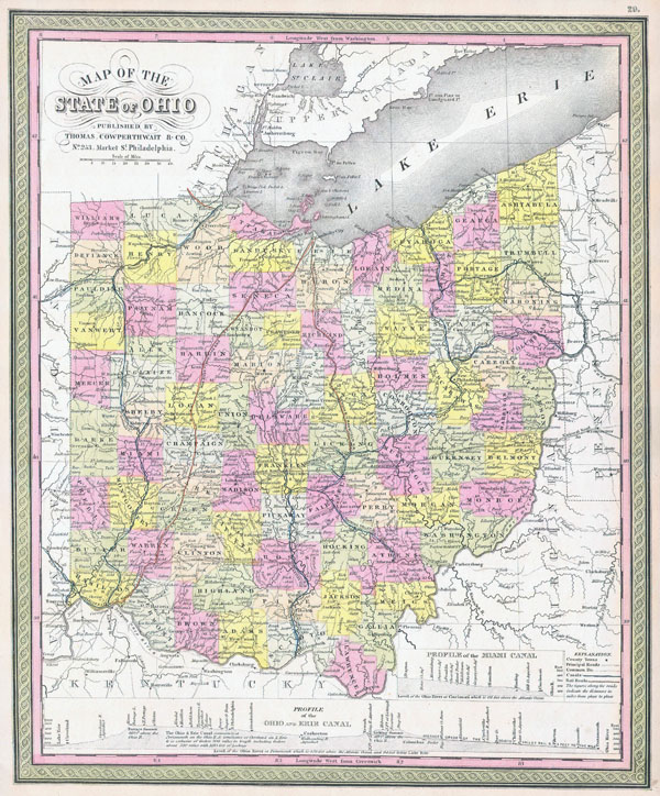 Large detailed old administrative map of Ohio state - 1850.