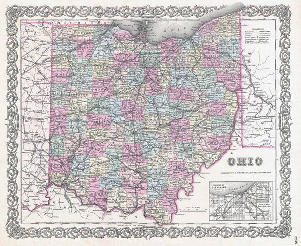 Large detailed old administrative map of Ohio state - 1855.