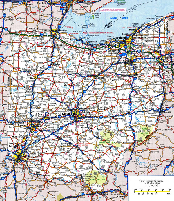 Large detailed roads and highways map of Ohio state with all cities.