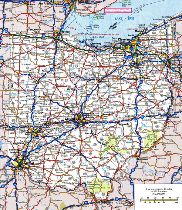Large detailed roads and highways map of Ohio state with all cities.