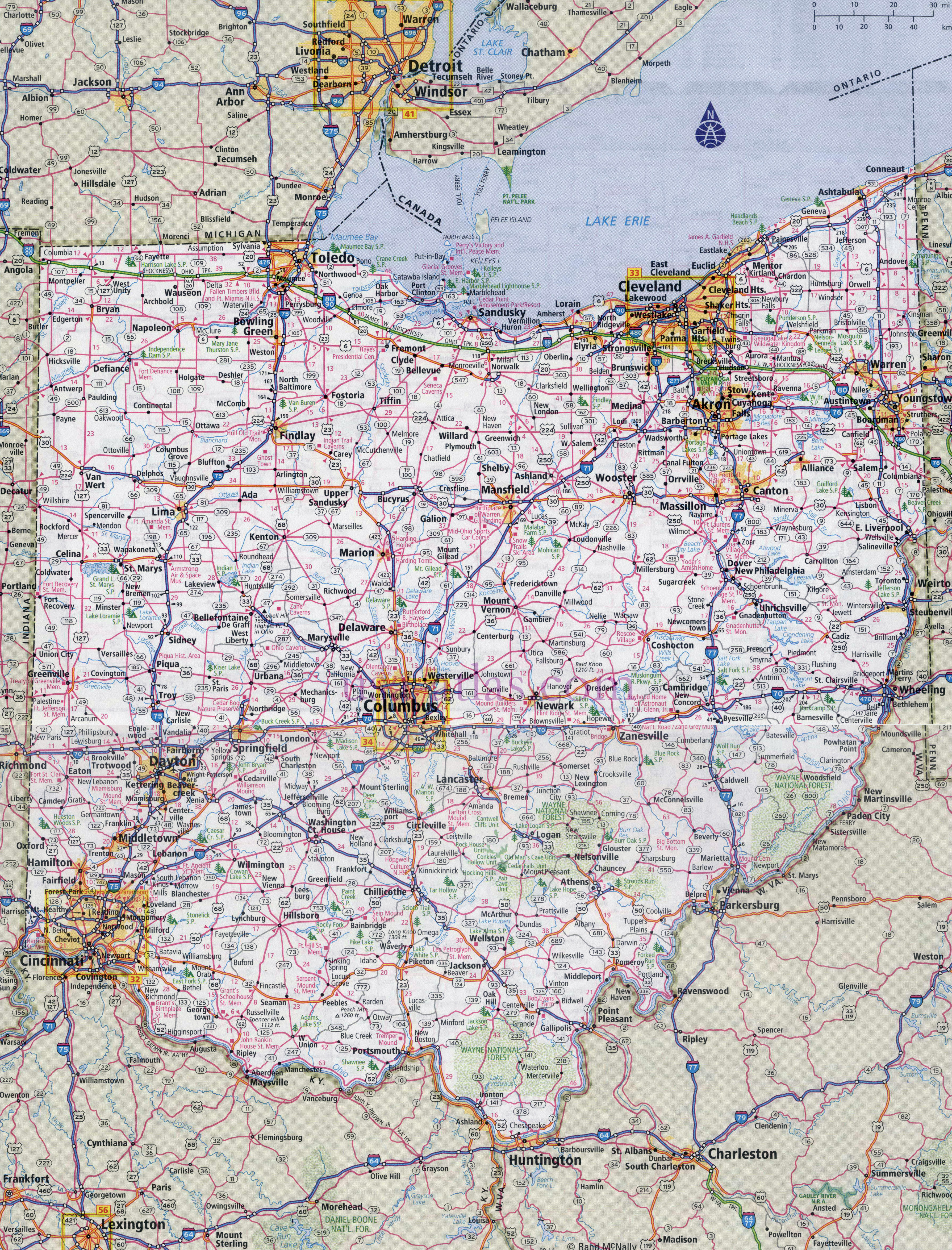 Large Detailed Roads And Highways Map Of Ohio State With National Parks