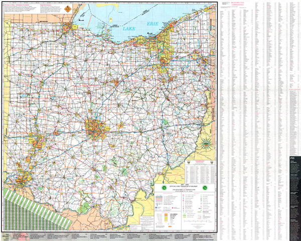 Large official Ohio state transportation map.