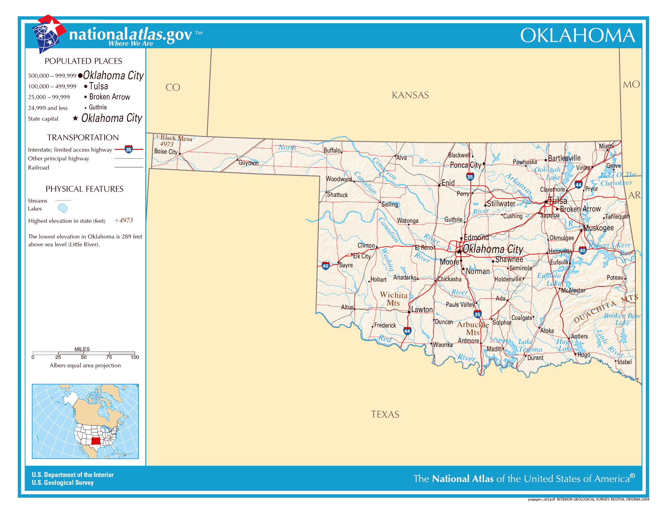 Large detailed map of Oklahoma state. Oklahoma state large detailed map