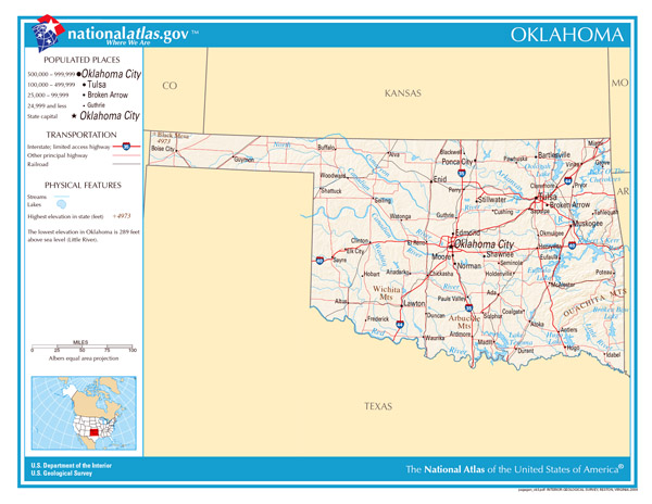 Large detailed map of Oklahoma state. Oklahoma state large detailed map.