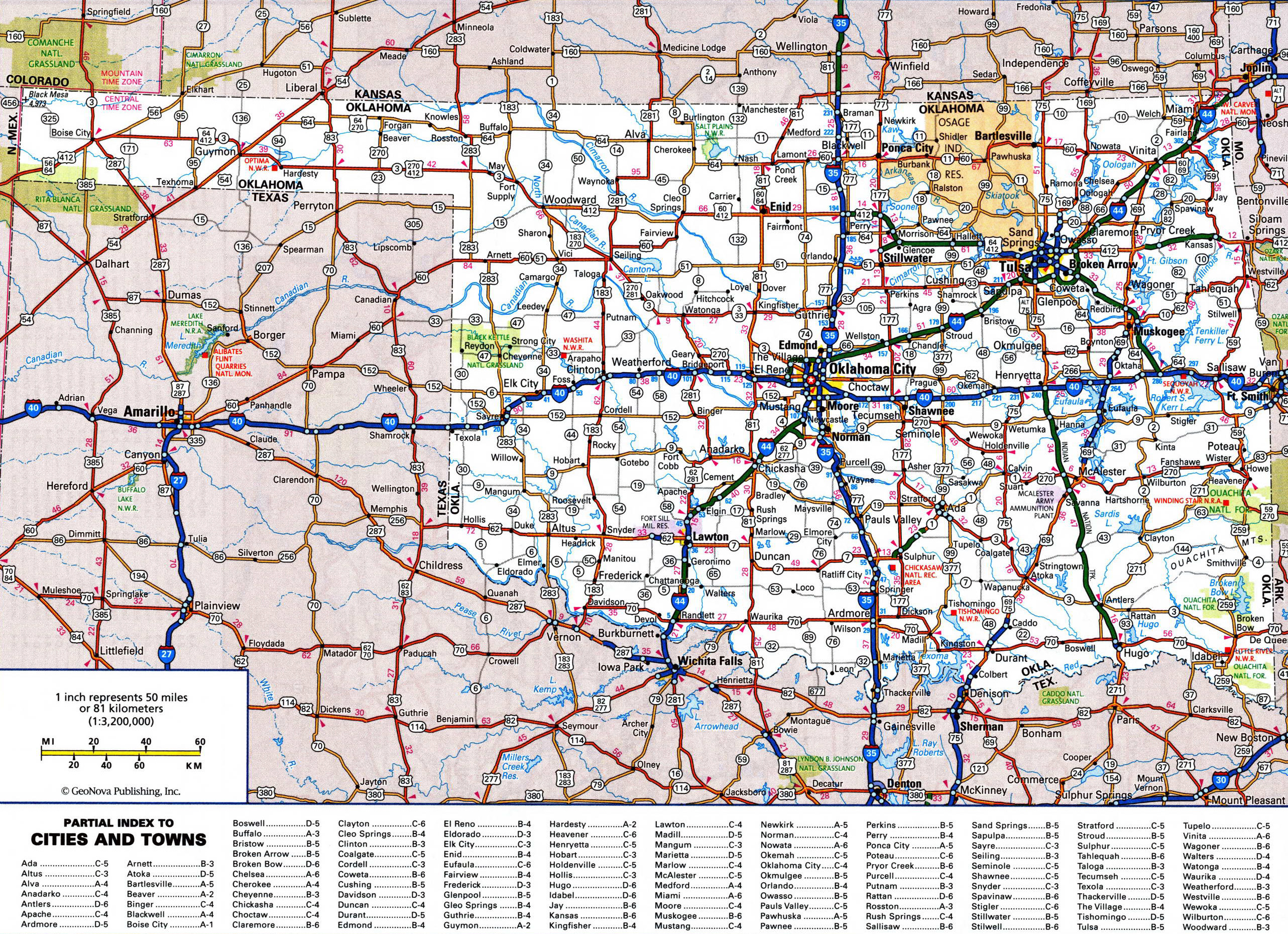 Large Detailed Roads And Highways Map Of Oklahoma State With All