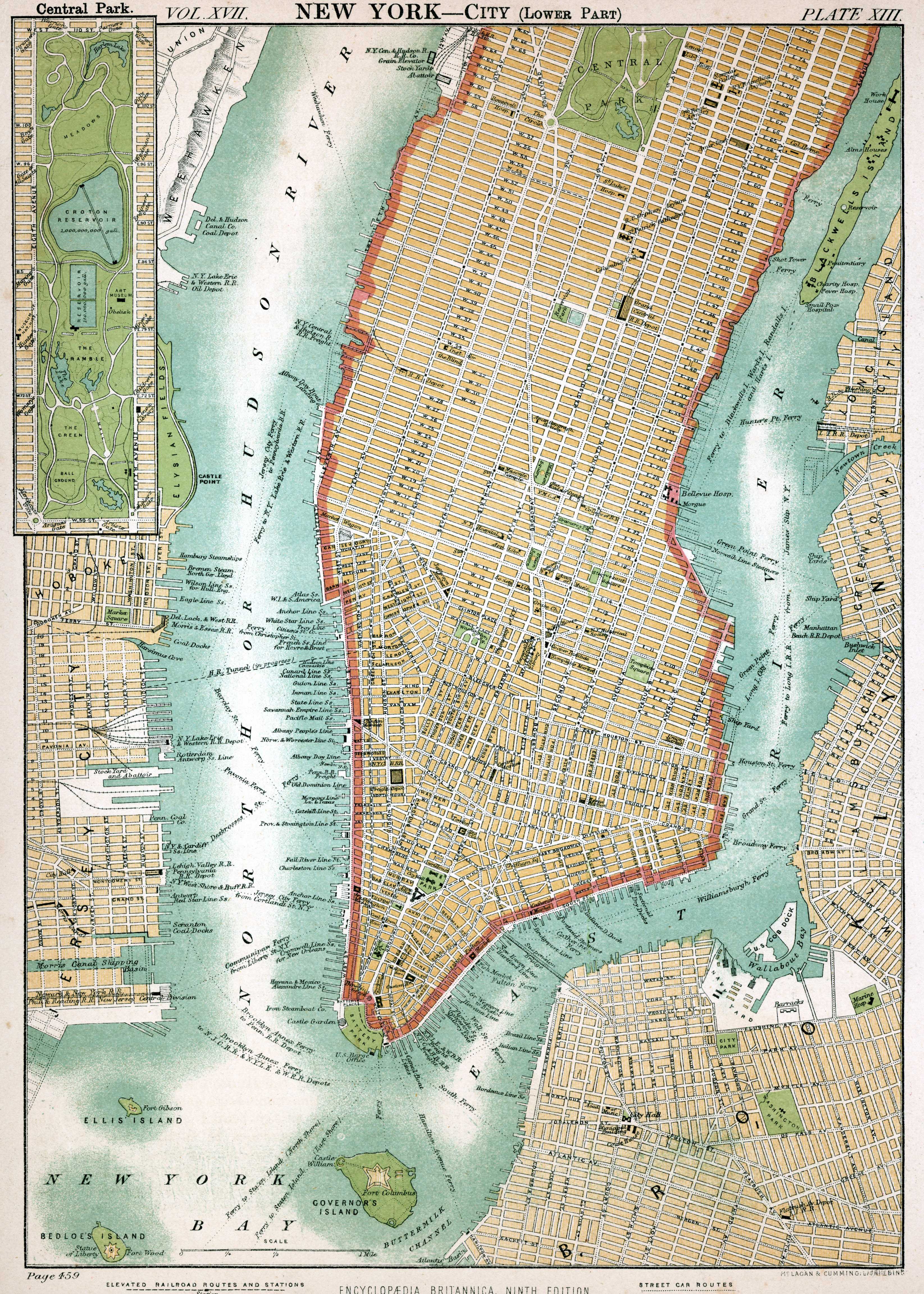 Old Detailed Map Of Manhattan 