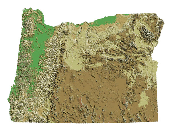 Detailed relief map of Oregon state. Oregon state detailed relief map.