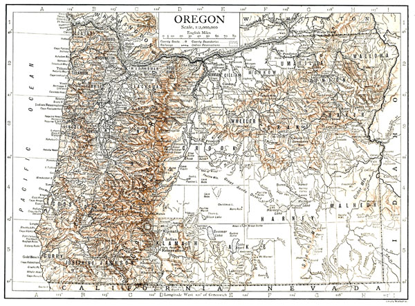 Large detailed old relief map of Oregon state - 1911.